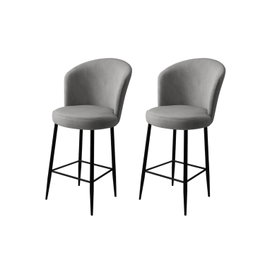 Hanah Home Taburetes de Bar Grey, Black - Metal, Tela Babyface - Altura Asiento 70cm, Ancho 46cm